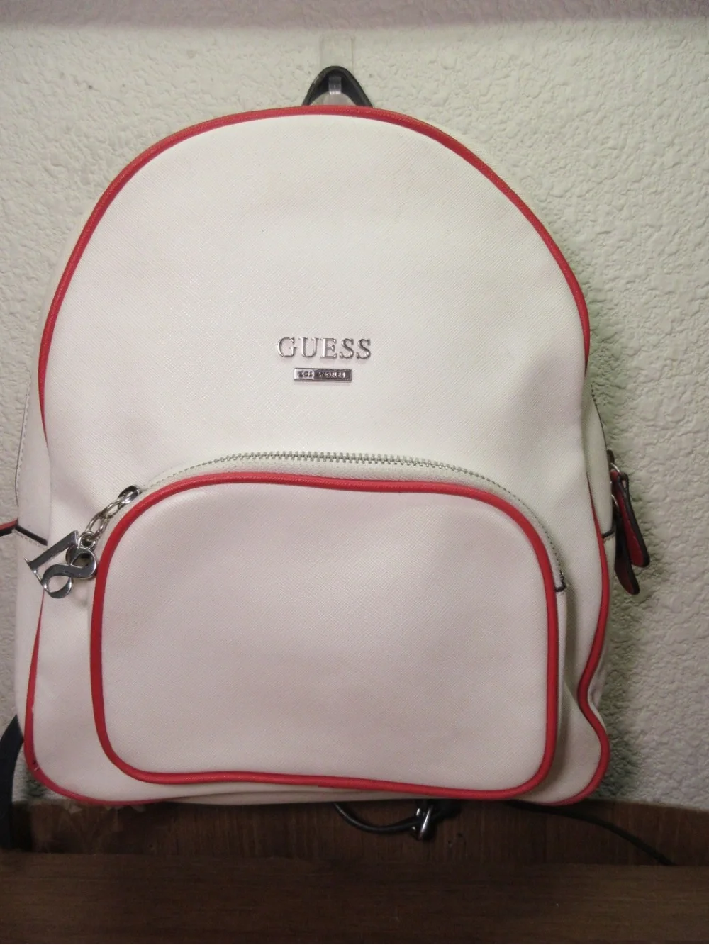 GUESS White Backpack with Red Trim